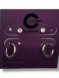 C - Luxe By Claire’s CZ Stud & Titanium Small Hoops NWT - Picture 1 of 1