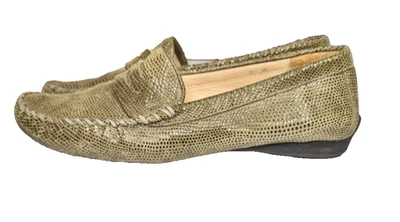 Vaneli Womens Olive Glossy Embossed Faux Snakeskin Suede Slip On Penny Loafers 8 - Image 1 of 4