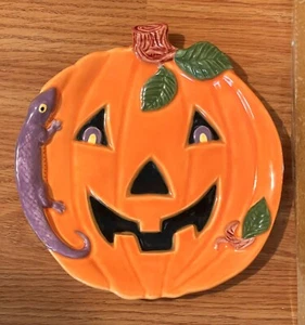 Calabaza de Halloween Fitz & Floyd de colección con placa de canapé de lagarto ómnibus 1992 difícil de encontrar - Imagen 1 de 4