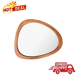 Mid-Century Asymmetrical Wood Brown/Satin Wall Mirror Shatter Resistant NEW - Picture 1 of 5