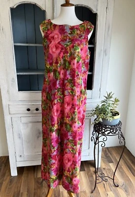 Vtg 60s Meena of California Mod Pink Floral Sleeveless Maxi Dress MCM See Notes - Image 1 of 4