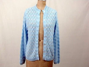 Vintage 70er blau Pullover Strickjacke Lane Bryant mittellang Rockabilly Schulmädchen - Bild 1 von 10