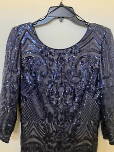 Alex Evenings Navy Sequin Rosette Lace Gown Size 10 Mother of the Bride - Picture 1 of 7