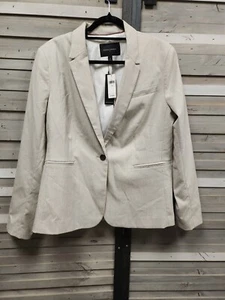 Banana Republic Blazer Tan Striped Size 14 Machine Washable Spring Trend 24 - Picture 1 of 5