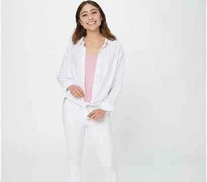 Susan Graver Pure Cross-Dyed Linen Blend Tunic Shirt Medium White A396835 NEW - Picture 1 of 8