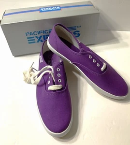 Vintage PACIFIC EXPRESS Womens PURPLE TENNIS SHOES 7 Lace Up NEW Sneakers BOX - Picture 1 of 2