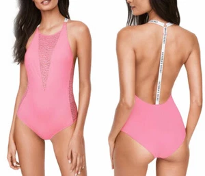 Victoria's Secret Teddy Bodysuit Lace Logo Strap Lingerie Size XS NWT Pink - Picture 1 of 3