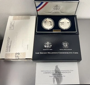 2000 P Leif Ericson Millennium Proof Two-Coin Commemorative Set Box & COA- MP20 - Picture 1 of 4
