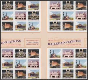 US 5758-5762 5762b Railroad Stations F cross gutter block 36 MNH 2023 - Picture 1 of 1