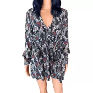 Free People Stealing Fire Floral Print Boho Long Sleeve Mini Dress Size Medium - Picture 1 of 6