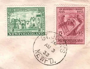 NEWFOUNDLAND 1933 FDC *Sir Humphrey Gilbert* 2c 15c First Day Cover Reg'd XC89 - Picture 1 of 16