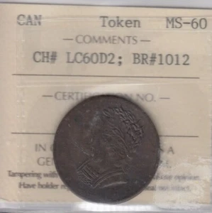 Br. 1012 Lower Cnaada Bust & Harp Token - CH#LC60D2 - ICCS MS-60   SC3 - Foto 1 di 2