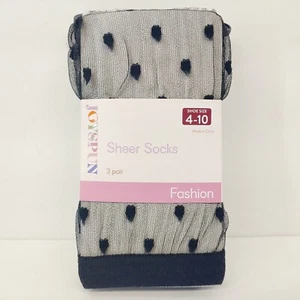 Joyspun 3 Pair Sheer Socks Shoe Size 4-10 Dot Animal Window Pain Textured Black - Picture 1 of 7