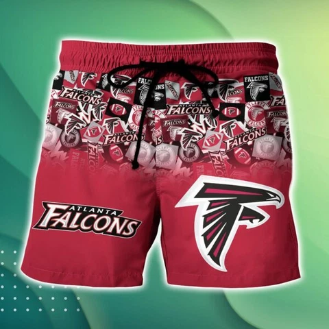 Atlanta Falcons Mens Summer Hawaiian Shorts Drawstring Beach Board Swim Trunks Cover