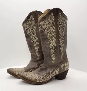 Corral Western Boots Women’s 13" Leather Embroidery Size 7.5 Brown A1094 Country - Picture 1 of 11