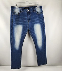 Rocawear Jeans Mens 36x28 Blue Skinny Leg Stretch Acid Wash Knees - Picture 1 of 9