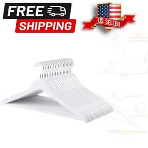 Contoured Wood Clothes Hangers - 20-Pack White Suit Organizers for Your Closet - Picture 1 of 8