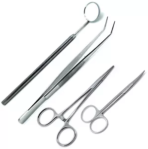 Sutura Set 4 Strumenti Dentali Acciaio Inox Premium Nuova Setup Vassoio - Foto 1 di 3