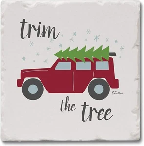 CounterArt Absorbent Stone Coasters Set of 4, Trim The Tree - Picture 1 of 5