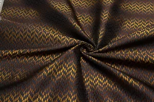 100%silk Brown with Mustard Zigzag Pattern Silk Fa by the Half of Yard F320 - Picture 1 of 6