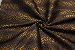 100%silk Brown with Mustard Zigzag Pattern Silk Fa by the Half of Yard F320 - Picture 1 of 6