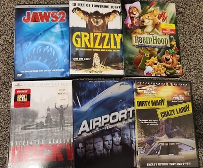70s DVD Lot! Jaws Grizzly Rocky Airport Dirty Mary Crazy Larry Disney Robin Hood - Image 1 of 4