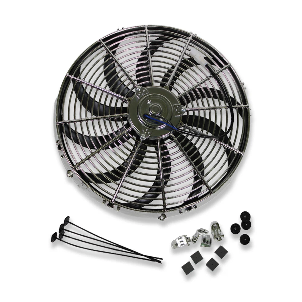 Chrome 16" Heavy Duty Electric Radiator Reversible Fan Curved Blade 3000 CFM — 第 1/4 张图片