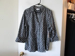 LADIES BLACK PRINT BUTTON DOWN SHIRT-SIZE 2X -NWT - Bild 1 von 4