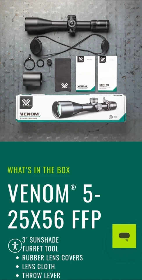 Mira para rifle Vortex Optics Venom 5-25x56 primer plano focal EBR-7C MRAD VEN-52502 Foto 1 de 3
