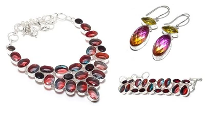 Gioielli In Argento Sterling 925 Con Gemme Di Tormalina, Granato E Citrino - Immagine 1 di 4