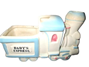 Vintage Napco Baby's Choo Choo Train Planter Pink Blue Ceramic - Picture 1 of 8