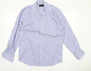 Marks and Spencer Men’s Blue Striped Cotton Long Sleeve Shirt Size 15 - Picture 1 of 12
