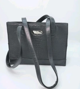 Bolso de Hombro Jaclyn Smith Croc Cuero Repujado Dbl Correa Multi Compartimento Negro - Imagen 1 de 9