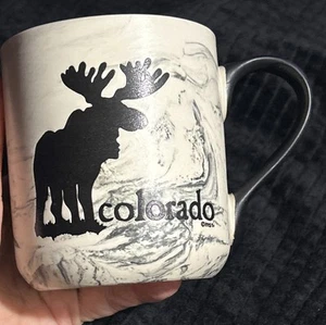 MSSI Faux Marble Blue COLORADO ANTLERS MOOSE Coffee Mug Cup - Picture 1 of 8
