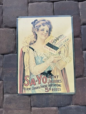 Sa-Yo Mint Jujubes Relieve Cough & Throat Irritations 5¢ Boxes Tin Sign  - Image 1 of 4