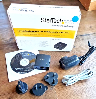 StarTech 10/100Mbps Ethernet to USB 2.0 Network LPR Print Server #PM1115U2 - Image 1 of 4