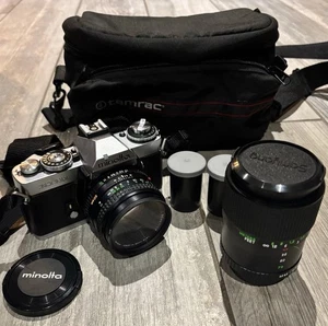 Minolta XD11 35mm w/50mm Lens, 28-70mm Lens, Bag + Film Silver TESTED READ DESC - Picture 1 of 12