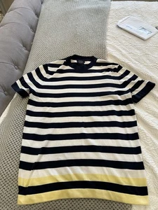 Massimo Dutti t shirt men’s white navy strip with yellow trim MEDIUM - Picture 1 of 3
