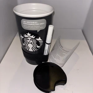 Neu! Schwarz Starbucks Kaffee beschreibbar Keramik 12 Oz Reisebecher mit Deckel & Stift - Bild 1 von 7