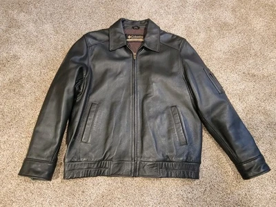 Abrigo Chaqueta Bombardero De Colección Para Hombres COLUMBIA Marrón Oscuro Cuero Guijarro Pesado L Foto 1 de 4