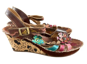 L'Artiste by Spring Step Floral Leather Platform Sandal Size 41 9.5 Artsy - Picture 1 of 5