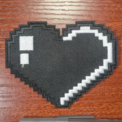 Digital Black Heart Patch 8-Bit Gaming Pixel Pop Art Embroidered Iron On 3x3.75" - Image 1 of 3