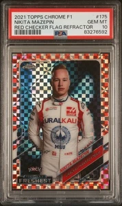 2021 Topps Chrome Formula 1 F1 Nikita Mazepin #175 /5 Red Checker Flag PSA 10 RC - Picture 1 of 2