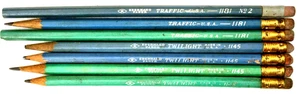 7- EBERHARD FABAR Wood Pencils/3-Traffic, 1 with WWII PLASTIC FERRULE 4-Twilight - Picture 1 of 17