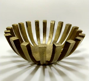 METAL ART BOWL~Brutalist~MCM~Modern~10"w~Cast Metal Gold Finish~Dsplay or Fruit - Picture 1 of 14