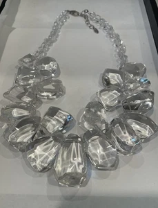 Collana Deb Guyot Argento Sterling Grosso Quarzo Trasparente Perline 18" - 20" - Foto 1 di 8