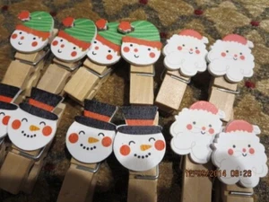 12 HOLIDAY WOOD CLOTHESPINS--FOR TRRE-PACKAGES-ORNAMENTS--#R28-2 - Picture 1 of 24