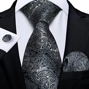 Mens Ties Set Red Black Blue Paisley Solid Men Tie Necktie Pocket Square - Picture 1 of 102