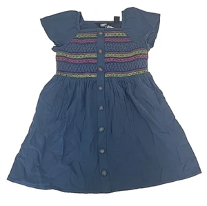 Girl's Blue Smocked Short Sleeve Dress With Pockets Size 5 - Picture 1 of 9