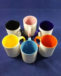 7x Inner Color & Color Rim Handle 15oz Mug with gift box DYE SUBLIMATION - Picture 1 of 9